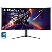 Vue avant de Moniteur de jeu UltraGear™ OLED de 45'' incurvé offrant une fréquence de rafraîchissement de 240 Hz et un temps de réponse de 0,03 ms (GtG) 45GR95QE-B