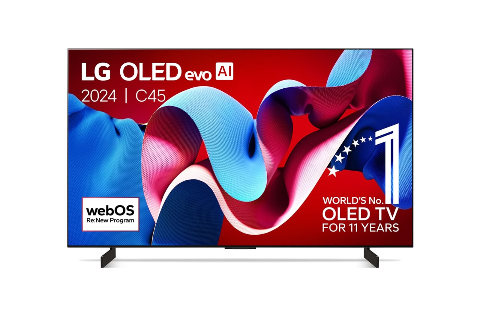 Vue avant de 42 pouces LG OLED evo AI C4 4K Smart TV OLED42C4 OLED42C45LA