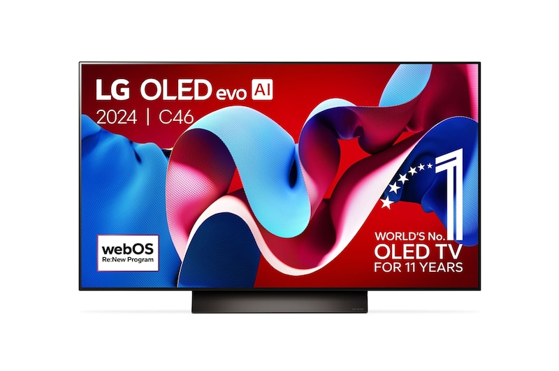 Vue avant de 48 pouces LG OLED evo AI C4 4K Smart TV OLED48C4 OLED48C46LA
