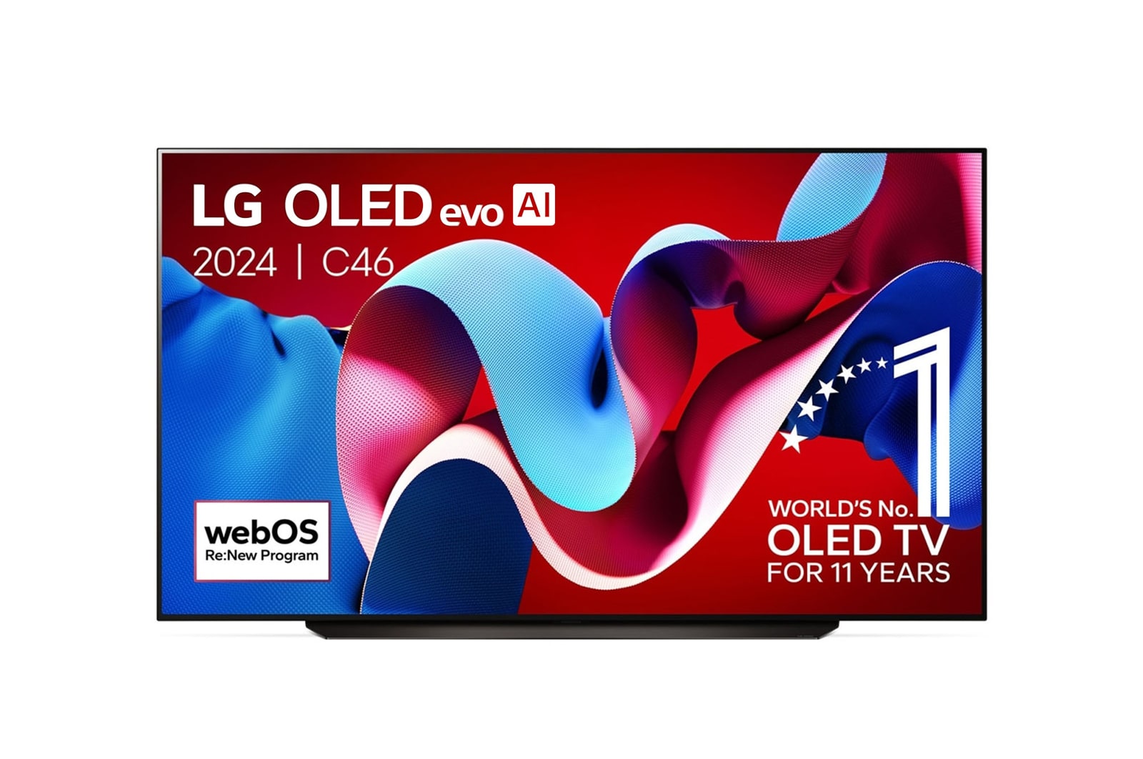 Vue avant de 83 pouces LG OLED evo AI C4 4K Smart TV OLED83C4 OLED83C46LA