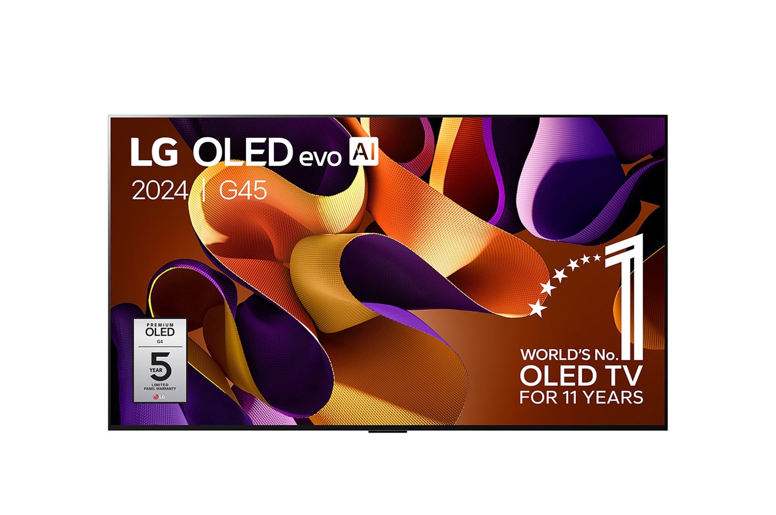 Vue avant de 83 pouces LG OLED evo AI G4 4K Smart TV OLED83G4 OLED83G45LW