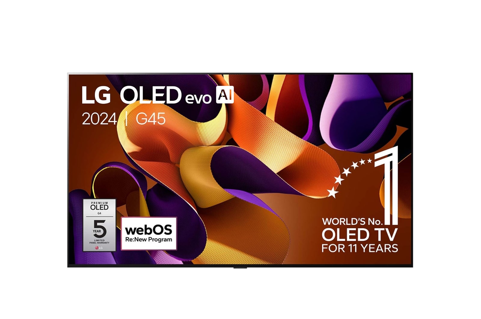 Vue avant de 97 pouces LG OLED evo AI G4 4K Smart TV OLED97G4 OLED97G45LW