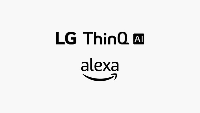 Deze kaart beschrijft spraakcommando's. LG ThinQ AI logo, Amazon Alexa logo werden geplaatst.