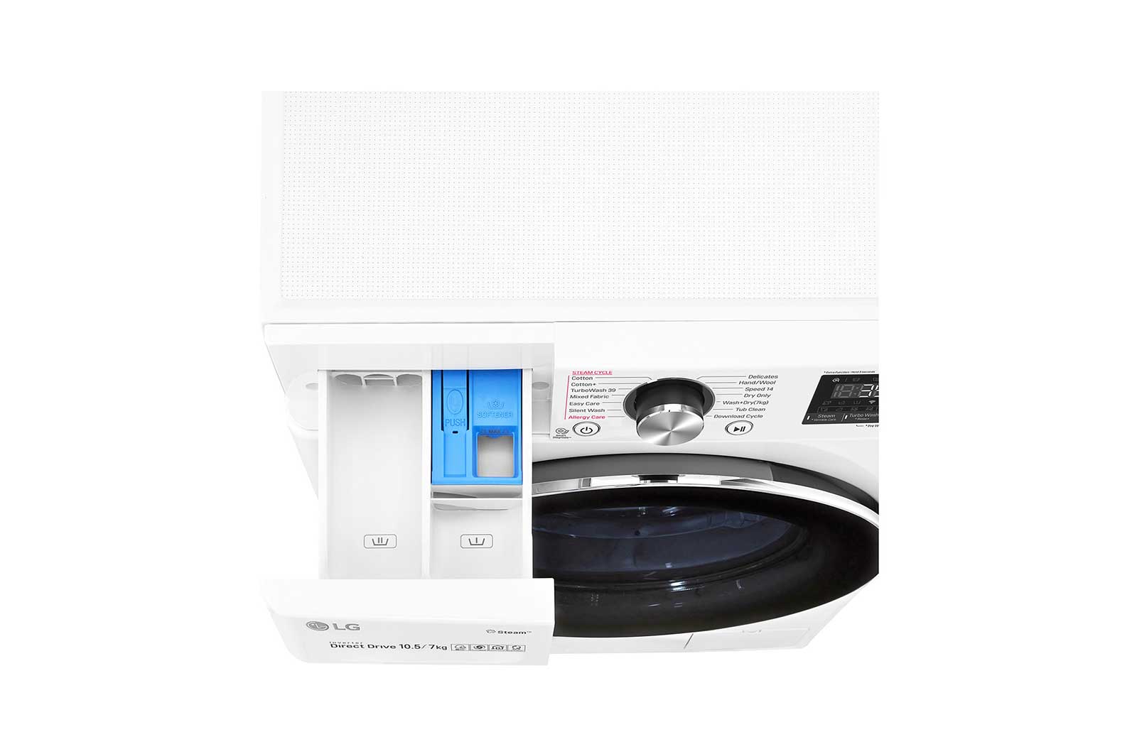 LG TurboWash™ 39 – lavage optimale en 39 minutes | Moteur AI DD™ reconnaît votre linge | E | 10.5 kg lavage/7 kg séchage  | lavage hygiénique à la vapeur, F4DV910H2E