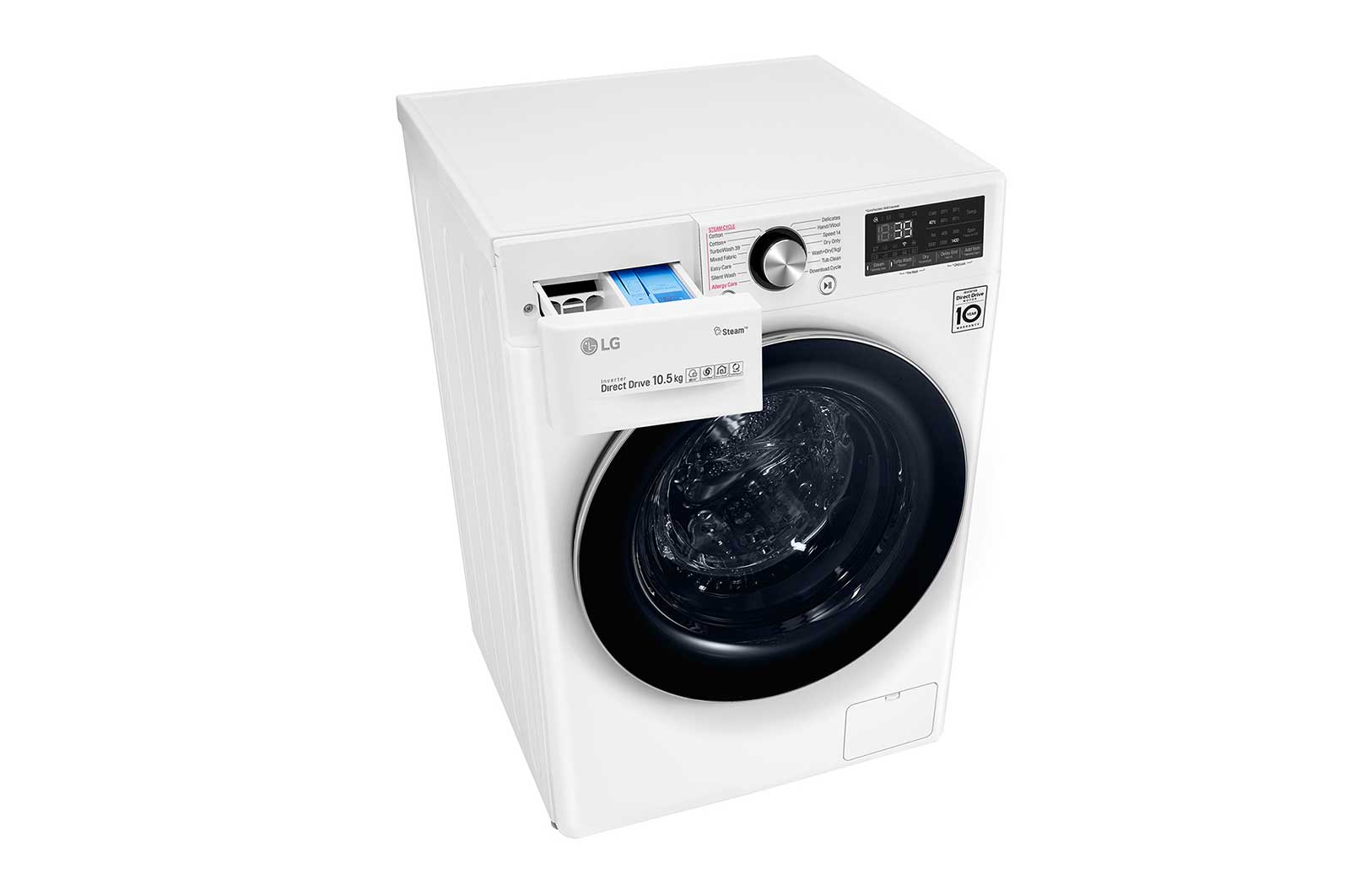 LG TurboWash™ 39 – lavage optimale en 39 minutes | Moteur AI DD™ reconnaît votre linge | E | 10.5 kg lavage/7 kg séchage  | lavage hygiénique à la vapeur, F4DV910H2E