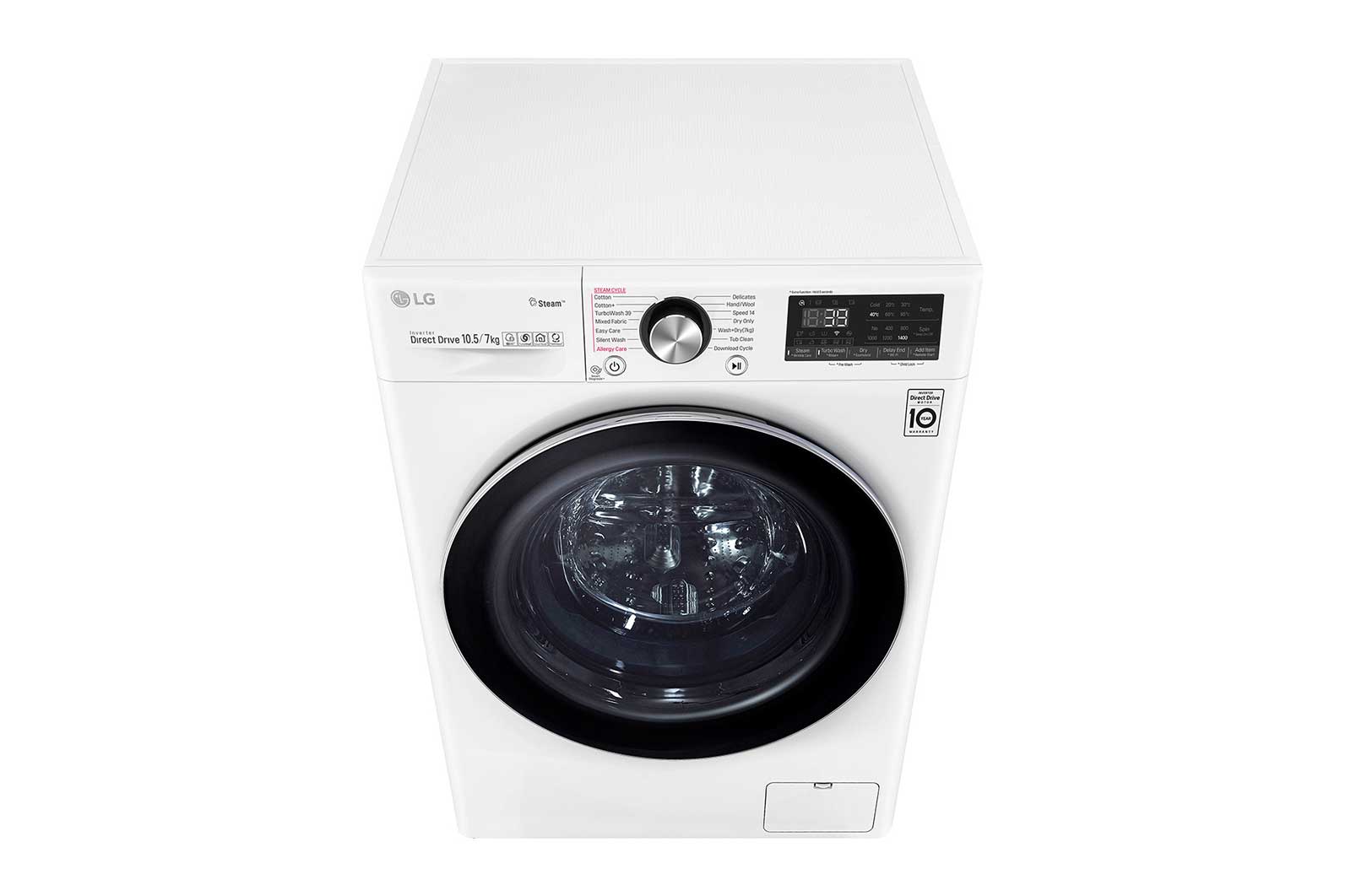 LG TurboWash™ 39 – lavage optimale en 39 minutes | Moteur AI DD™ reconnaît votre linge | E | 10.5 kg lavage/7 kg séchage  | lavage hygiénique à la vapeur, F4DV910H2E