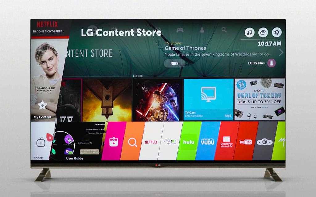 A front view of lg 4k super uhd tv showing its smart tv screen.