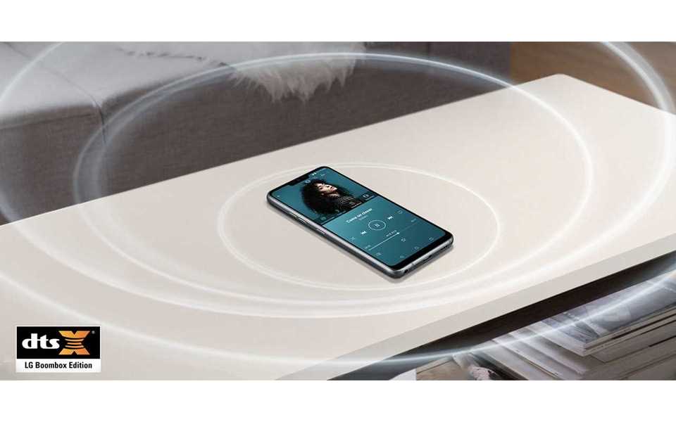 The booming sound of LG G7 ThinQ Boombox speaker on the table