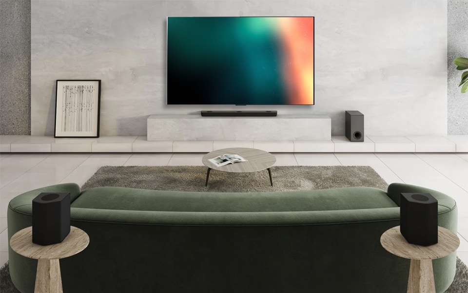 Un salon équipé de l'une des meilleures barres de son pour téléviseurs LG