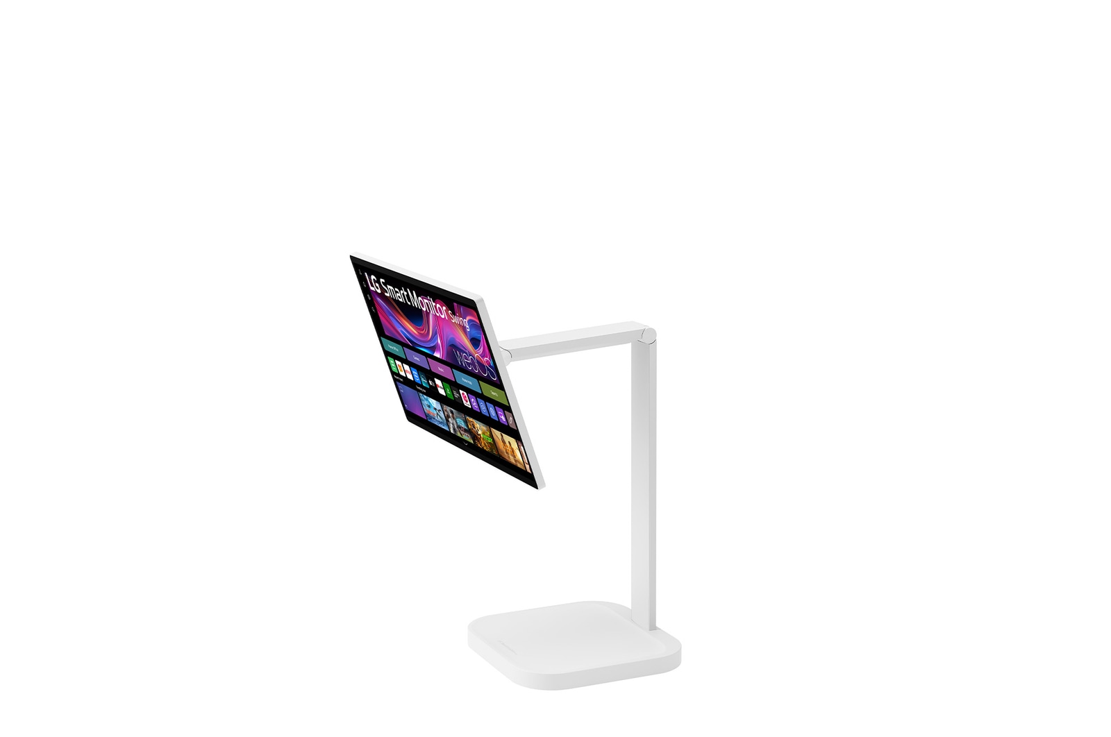 -30 degree side view with monitor tilted -25 degrees and height adjusted downward