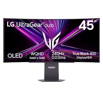 Vue avant de Moniteur pour jeu incurvé LG UltraGear™ OLED 240Hz 45 pouces | 0.03ms (GtG), DisplayHDR True Black 400, USB-C (PD 65 W) & HDMI 2.1 45GX900A-B