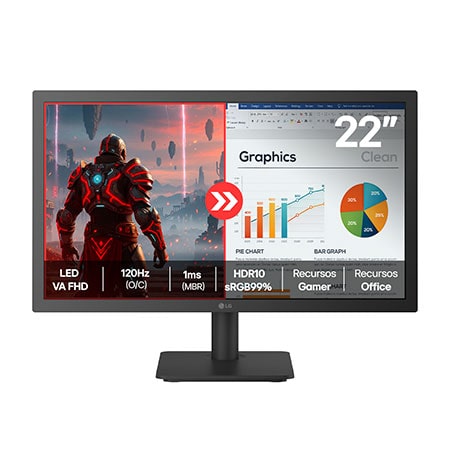 Monitor LG FHD Home & Office 22U403A-B 22”, 1ms (MBR), 120Hz (O/C), Modo leitura, Flicker Safe, HDMI, LG Switch, Black Stabilizer, Dynamic Action Sync - 22U403A-B