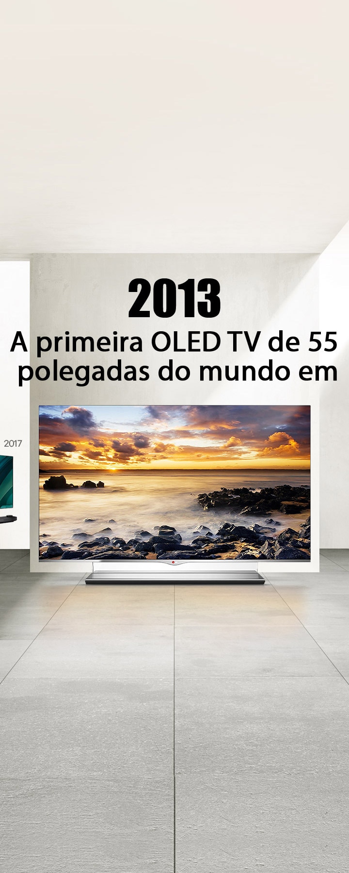 LG TV. O título diz: A primeira OLED TV de 55 polegadas do mundo em 2013.