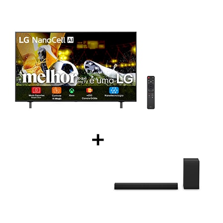 LG Combo Smart TV NanoCell AI 4K NANO80 de 55 polegadas 2025 + Soundbar S40T 300W RMS, 2.1 Canais, Dolby Digital - .S40T - 55NANO80