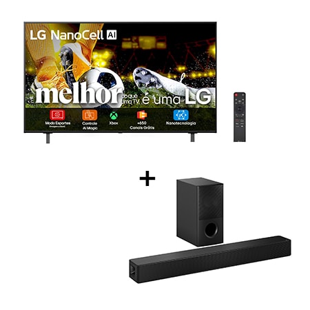 LG Combo Smart TV NanoCell AI 4K NANO80 de 55 polegadas 2025 + Soundbar SH5A Dolby Digital, DTS Surround 4.1 canais, 600W RMS - .SH5A - 55NANO80