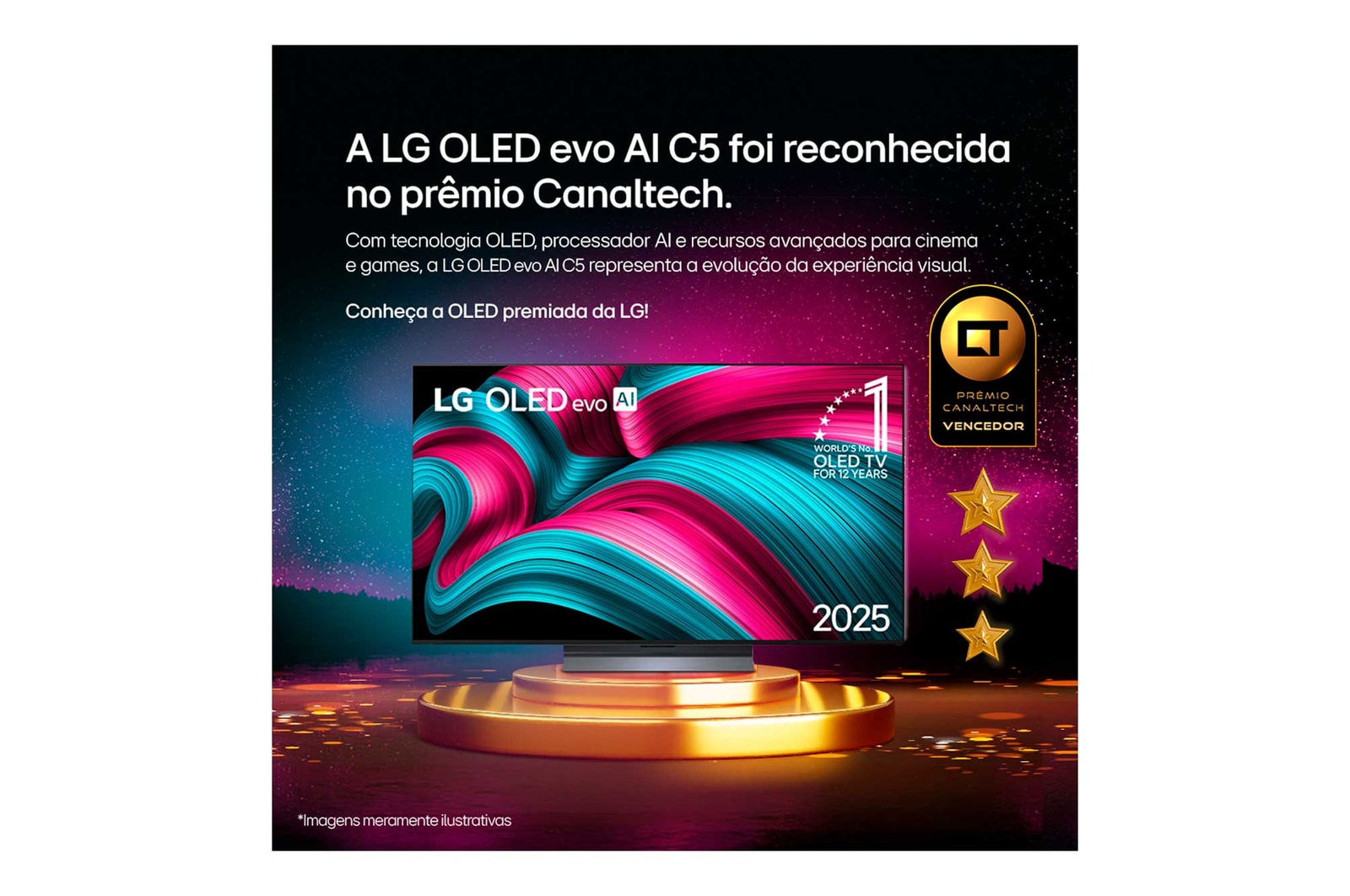 Vista lateral da Smart TV 4K LG OLED evo AI C5.