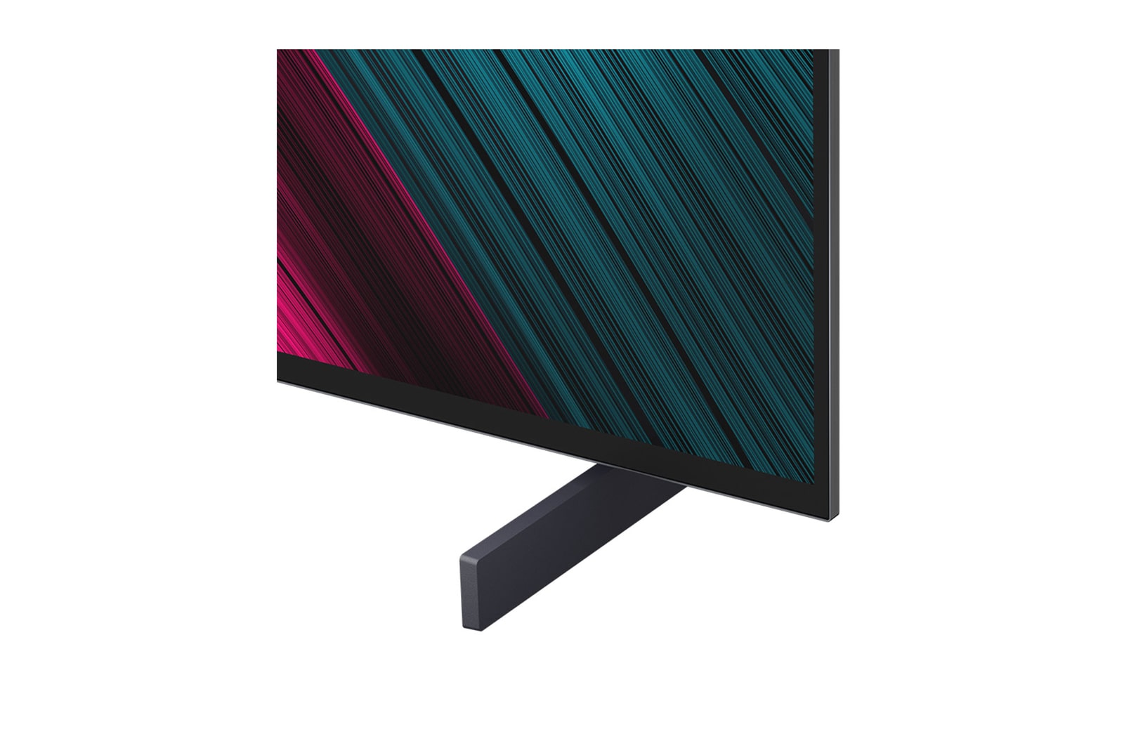 Vista frontal e lateral da Smart TV 4K LG OLED evo AI C5, mostrando suas dimensões de comprimento, largura, altura e profundidade.