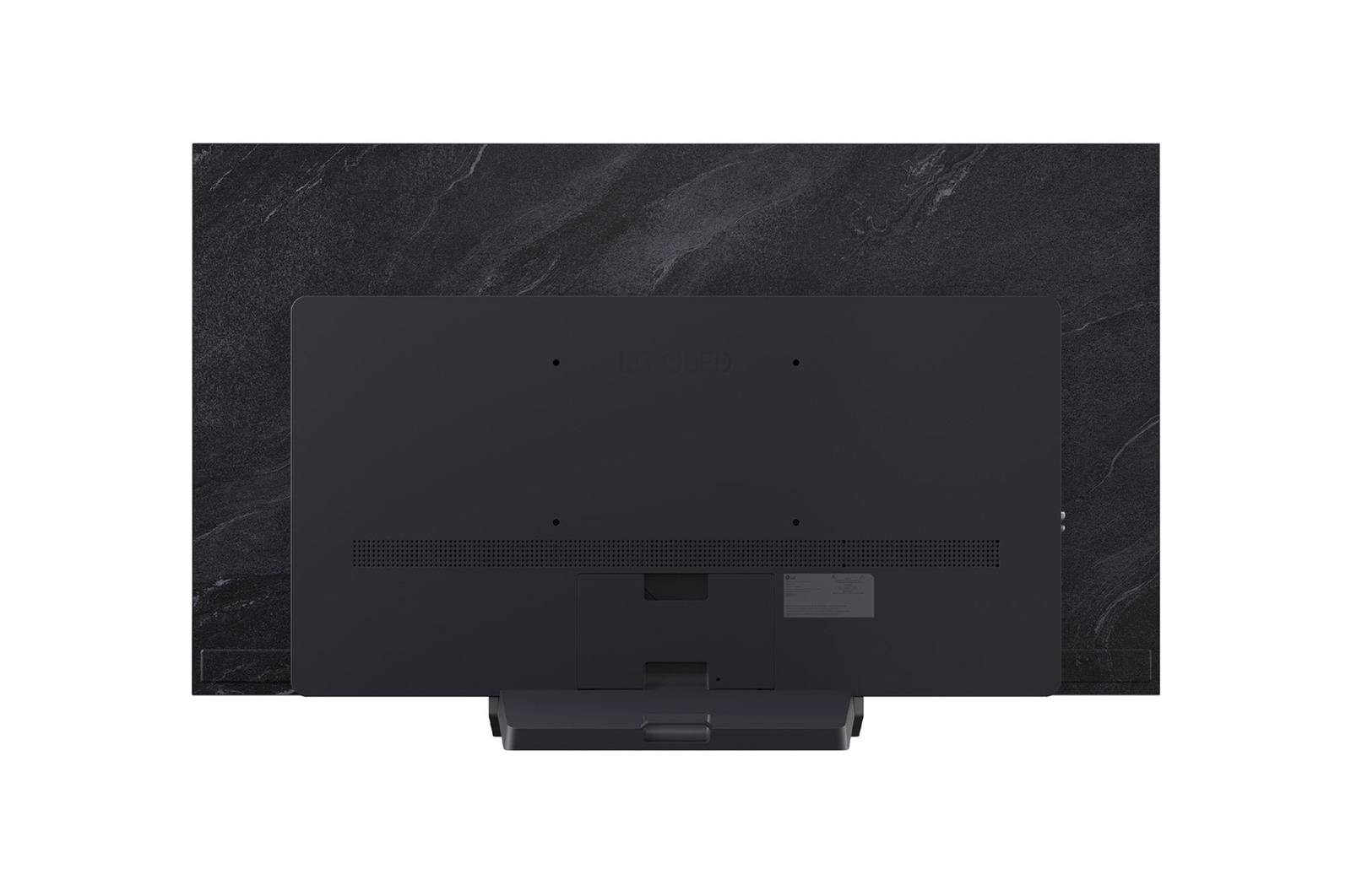 Vista frontal e lateral da Smart TV 4K LG OLED evo AI C5, mostrando suas dimensões de comprimento, largura, altura e profundidade.
