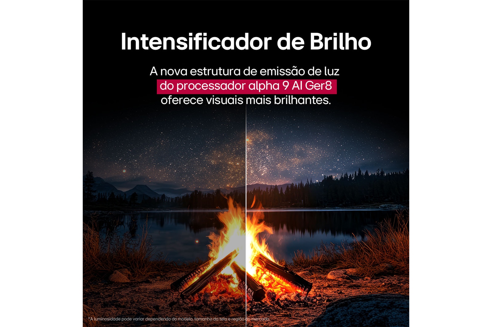 Um papagaio colorido em ultra-alta definição sobre um fundo preto. Gotas de água estão suspensas no ar ao seu redor. A imagem demonstra a tecnologia Cores perfeitas, com as diferentes tonalidades do corpo do papagaio vibrantes e nítidas. Diferentes logotipos de certificações UL e Intertek são exibidos. Eles se referem a 100% de fidelidade de cores e 100% de volume de cores. Também é visível o texto: verifique a marca de certificação Cores perfeitas.