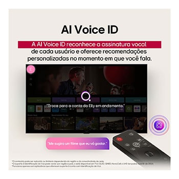 Conteúdo de ficção científica sendo reproduzido na tela de uma LG TV. Na tela aparece a interface do AI Chatbot. O usuário enviou uma mensagem ao chatbot dizendo que a tela está muito escura. O chatbot ofereceu soluções para a solicitação. A cena inteira está dividida em duas partes. Um lado é mais escuro, o outro lado é mais claro, mostrando como o AI Chatbot resolveu o problema para o usuário automaticamente. O texto explica que o Al Chatbot pode entender a intenção do usuário e fornecer soluções para resolver problemas.