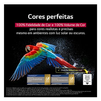 LG AI Magic Remote com o botão AI em destaque. Ao redor dele estão as diferentes funcionalidades que um usuário pode acessar a partir do botão. AI Voice ID, AI Search, AI Chatbot, AI Concierge, AI Picture Wizard e AI Sound Wizard. O texto explica que o LG AI Magic Remote completa sua experiência de IA com um botão AI dedicado e pode ser usado como um air mouse. Basta apontar e clicar.