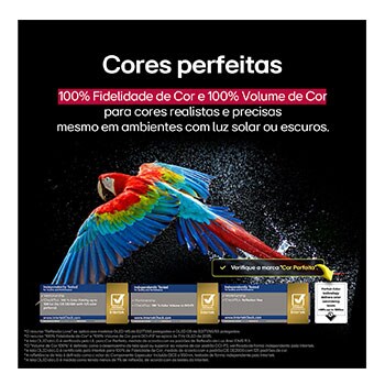 LG AI Magic Remote com o botão AI em destaque. Ao redor dele estão as diferentes funcionalidades que um usuário pode acessar a partir do botão. AI Voice ID, AI Search, AI Chatbot, AI Concierge, AI Picture Wizard e AI Sound Wizard. O texto explica que o LG AI Magic Remote completa sua experiência de IA com um botão AI dedicado e pode ser usado como um air mouse. Basta apontar e clicar.