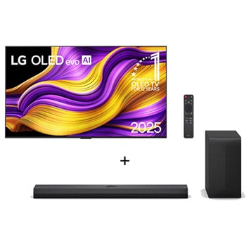 Vista frontal de Combo Smart TV LG OLED evo AI G5 4K de 55 polegadas 2025 + Soundbar LG S70TY Dolby Atmos, Canais 3.1.1 e 400W RMS OLED55G5.S70TY