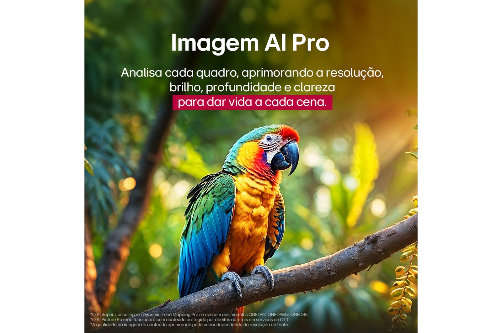 A tela de uma LG TV com um AI Magic Remote em primeiro plano. O botão AI está destacado, e um balão de fala mostra o texto: “Sugira um filme de que eu goste”. Na tela, vemos o ícone do usuário E, indicando como o AI Voice ID foi capaz de identificar qual era o usuário e fornecer recomendações personalizadas com base apenas na sua voz.