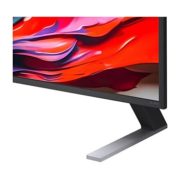 Vista frontal e lateral da Smart TV 4K LG QNED evo AI QNED85, mostrando suas dimensões de comprimento, largura, altura e profundidade.