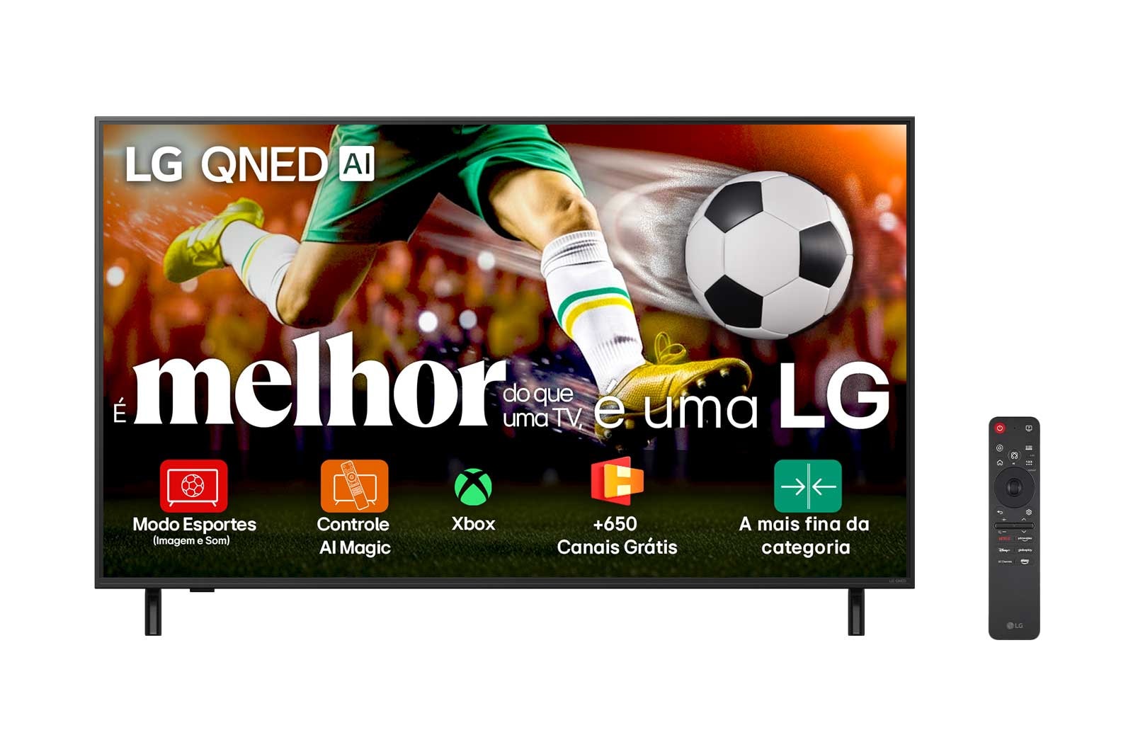 Vista frontal da Smart TV LG QNED AI 4K QNED82 de 86 polegadas 2025 86QNED82ASG