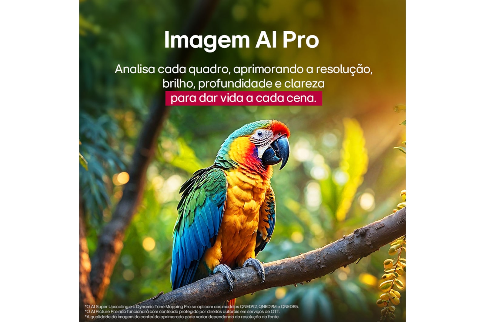A tela de uma LG TV com um AI Magic Remote em primeiro plano. O botão AI está destacado, e um balão de fala mostra o texto: “Sugira um filme de que eu goste”. Na tela, vemos o ícone do usuário E, indicando como o AI Voice ID foi capaz de identificar qual era o usuário e fornecer recomendações personalizadas com base apenas na sua voz.
