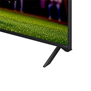 Vista frontal e lateral da Smart TV 4K LG QNED82 AI, mostrando suas dimensões de comprimento, largura, altura e profundidade.