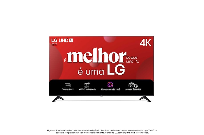 Vista frontal da Smart TV LG UHD AI 4K UA75 de 43 polegadas 2025 43UA7500PSA
