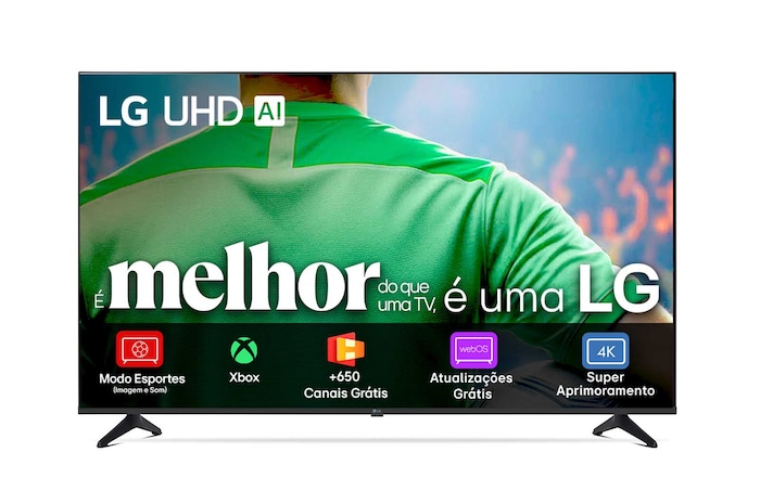 Vista frontal da Smart TV LG UHD AI 4K UA75 de 65 polegadas 2025 65UA7500PSA