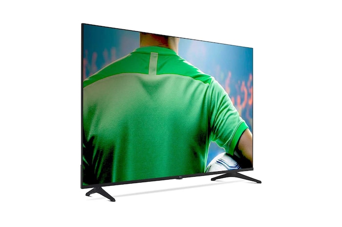 Vista lateral esquerda da LG UHD UA75 TV.