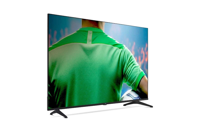 Vista lateral esquerda da LG UHD UA75 TV.