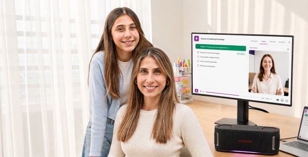Imagem com uma pessoa e eletrodomésticos LG.