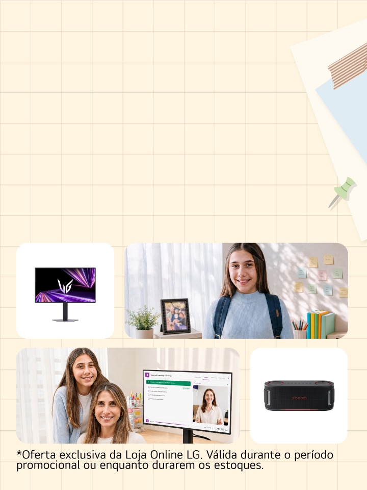 Imagem-chave de estilo de vida mostrando rotinas diárias em casa com eletrodomésticos LG. *Oferta exclusiva da Loja Online LG. Válida durante o período promocional ou enquanto durarem os estoques.