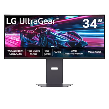 Vista frontal de Monitor Gamer LG UltraGear™ Curvo 34G600A-B 34" QuadHD 2K, UltraWide 1800R, 160Hz, 1ms (MBR), AMD FreeSync™ Premium, HDR10, MaxxAudio 34G600A-B