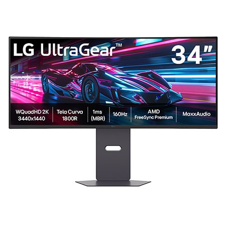 LG Monitor Gamer UltraGear™ Curvo 34" QuadHD 2K, UltraWide 1800R, 160Hz, 1ms (MBR), AMD FreeSync™ Premium, HDR10, MaxxAudio - 34G600A-B