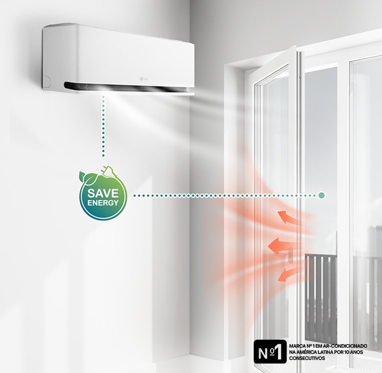 Animação mostra como é identificada a janela aberta e como o ar-condicionado LG DUAL Inveter Ai Air aciona automaticamente o modo de economia de energia elétrica