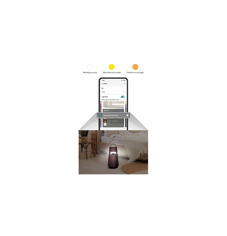 Quando o Modo Ambiente do aplicativo é ativado, aparece a animação para mostrar como a iluminação do produto se altera.