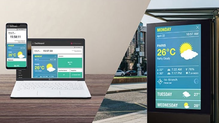 Os usuários podem monitorar e controlar seus displays por meio de um celular ou laptop.
