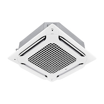 A unidade interna LG Dual Vane Cassette de 30kBTU tem formato quadrado, e o ar pode se espalhar em quatro direções. 