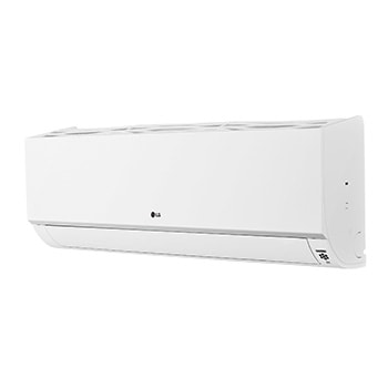 O LG Wall Mounted ARNU07GSJC4 tem um formato longo de paralelepípedo retangular e uma leve curva na parte inferior. Há uma saída de ar na parte inferior e uma grade na parte superior.