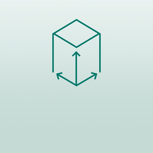 LG lavadora com linhas de medição de altura, largura e profundidade ilustra as dimensões do produto para o planejamento da instalação.