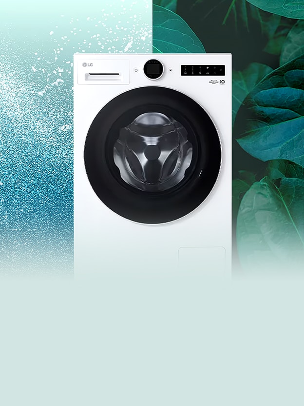 LG lavadora com ciclo de 39 min no visor da porta ilustra TurboWash 360 para lavagem diária mais rápida.