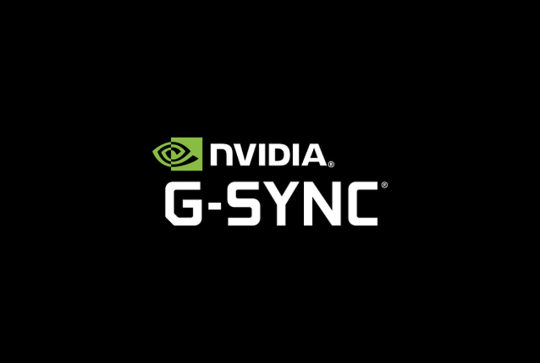 Imagem de monitor gaming LG com logotipo NVIDIA G-SYNC em fundo preto ilustra o jogo sincronizado.