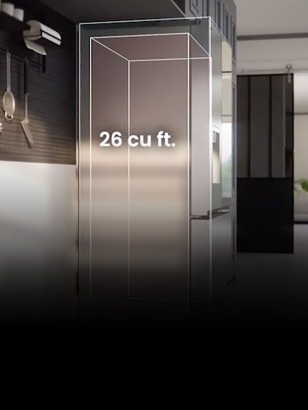 Comparativo da geladeira LG com contornos Counter-Depth MAX ilustra o ajuste perfeito e alta capacidade.