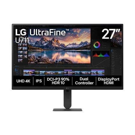 Monitor LG UltraFine™ U711 - Tela IPS UHD 4K 27", HDR10, DCI-P3 90%, Dual Controller, HDMI, DisplaPort, Preto - 27U711B - 27U711B-B